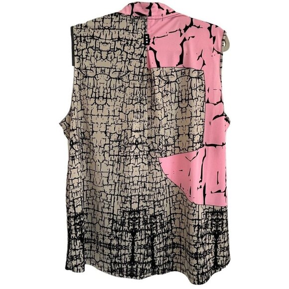 Jamie Sadock Women XL 1/4 Zip Sleeveless Golf Top Artsy Face Profile Pink Black - Picture 2 of 11